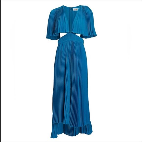 AMUR Dara Pleated Ocean Blue Midi Dress with Cutouts – Size 6 - Picture 4 of 9